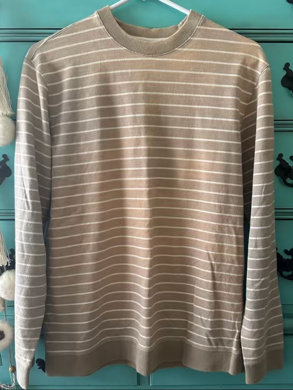 Oxford Striped Knit Pullover Sweater - Bleached Distressed Vibe - Size M